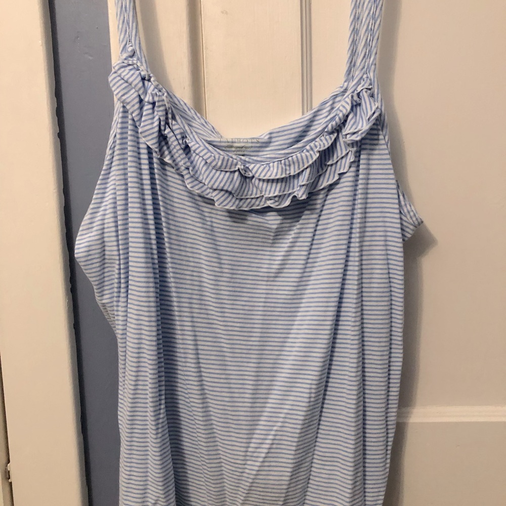 Talbots ruffle trim blue and white stripe tank top, size 3X.